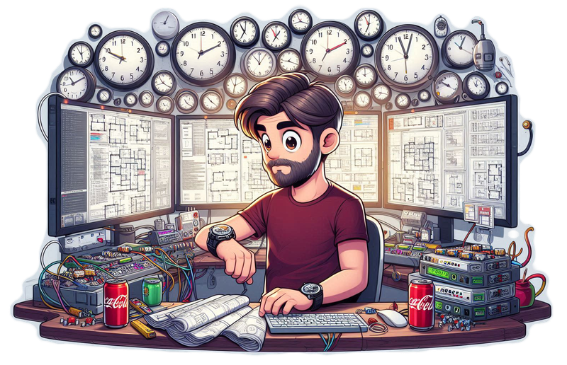 Afbeelding Maarten druk bezig op bureau, aan het werken tegen deadline.